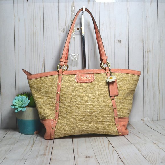 Coach Bags Coach F2959 Alexandria Chain Straw Tote Bag Poshmark